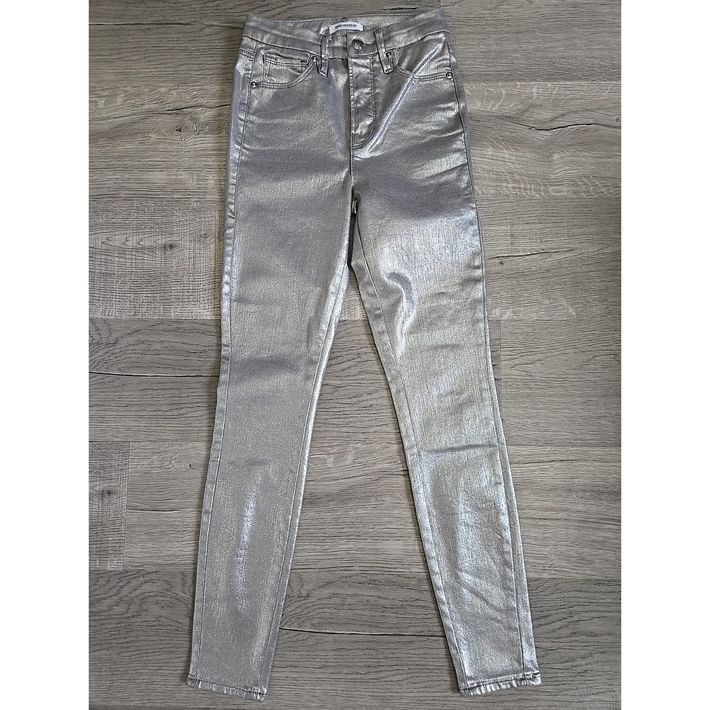 Good American Good Waist Womens Size 25 Silver 003 Metallic Stretch Ankle Pants